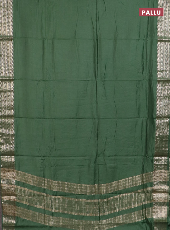 Semi chanderi saree green and light green with plain body and zari woven border