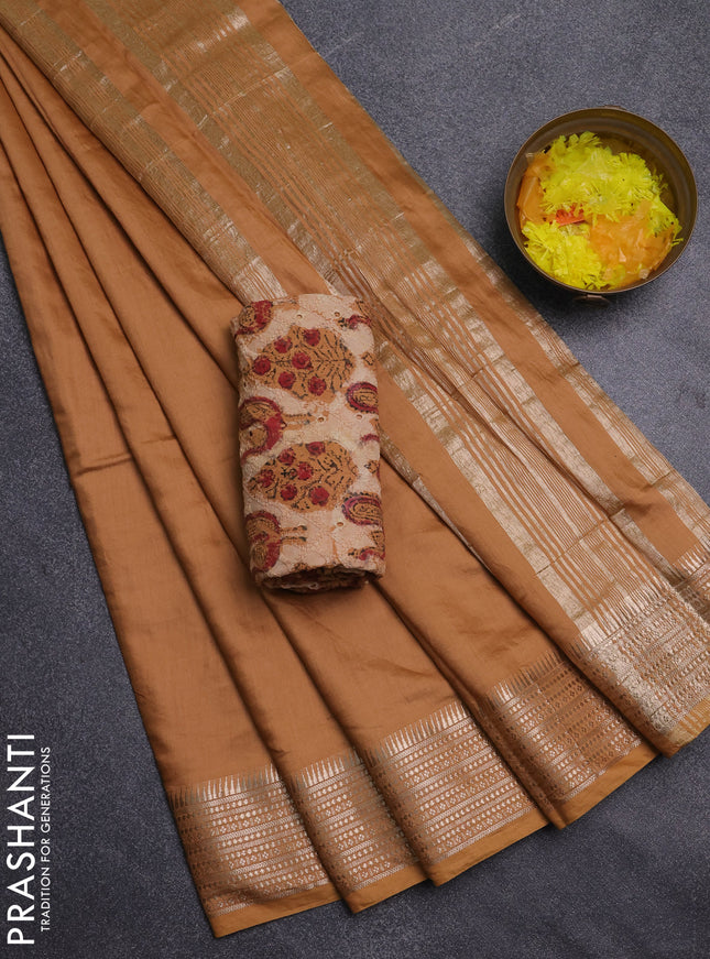 Semi chanderi saree rust shade and rust with plain body and zari woven border