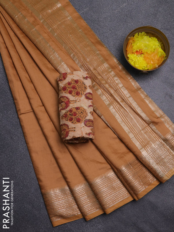 Semi chanderi saree rust shade and rust with plain body and zari woven border