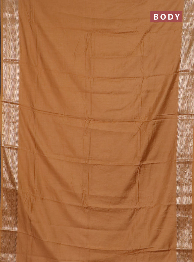 Semi chanderi saree rust shade and rust with plain body and zari woven border
