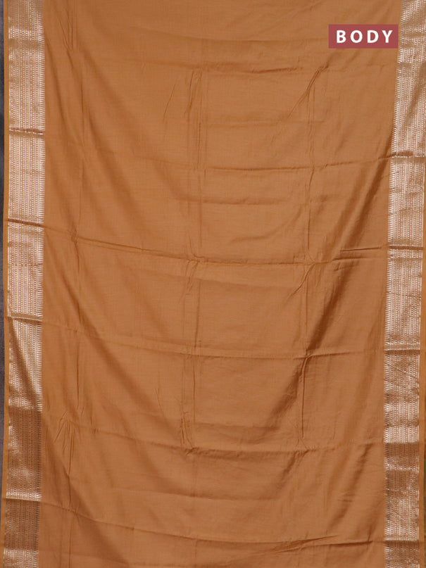 Semi chanderi saree rust shade and rust with plain body and zari woven border