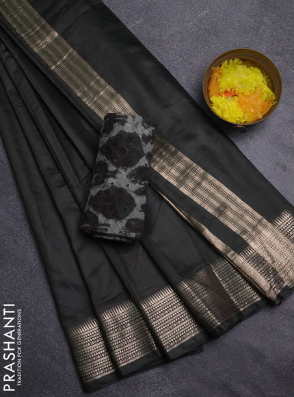 Semi chanderi saree elephant grey and grey with plain body and zari woven border