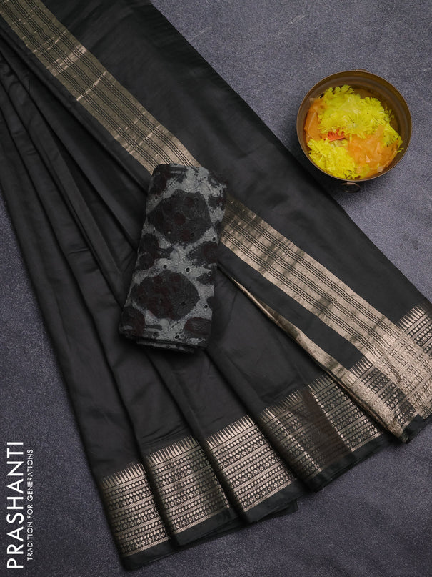 Semi chanderi saree elephant grey and grey with plain body and zari woven border