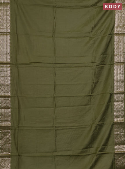 Semi chanderi saree mehendi green and light green with plain body and zari woven border