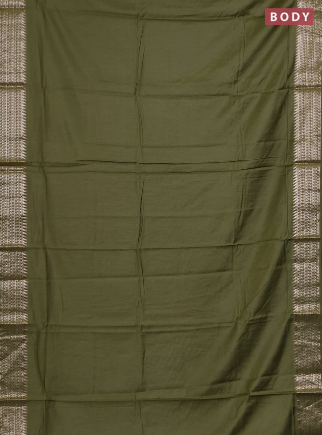 Semi chanderi saree mehendi green and light green with plain body and zari woven border