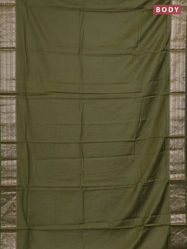Semi chanderi saree mehendi green and light green with plain body and zari woven border