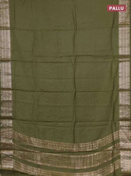 Semi chanderi saree mehendi green and light green with plain body and zari woven border