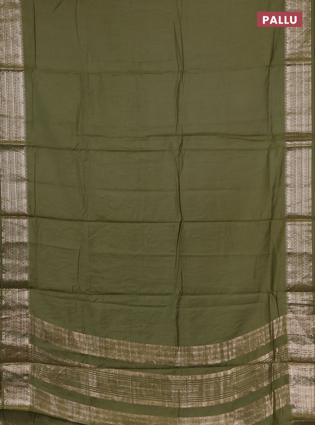 Semi chanderi saree mehendi green and light green with plain body and zari woven border
