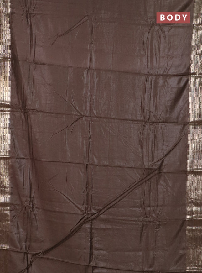 Semi chanderi saree brown and brown with plain body and zari woven border