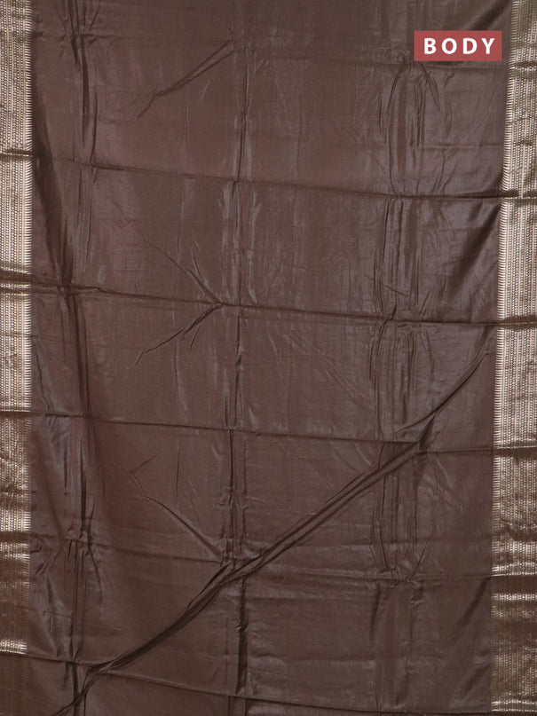 Semi chanderi saree brown and brown with plain body and zari woven border
