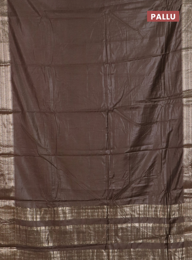 Semi chanderi saree brown and brown with plain body and zari woven border
