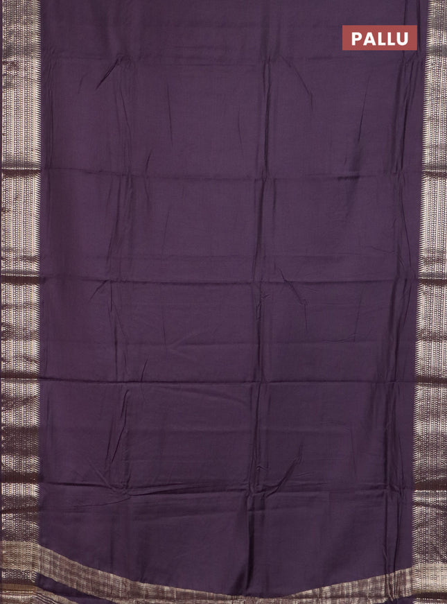 Semi chanderi saree deep purple and purple with plain body and zari woven border