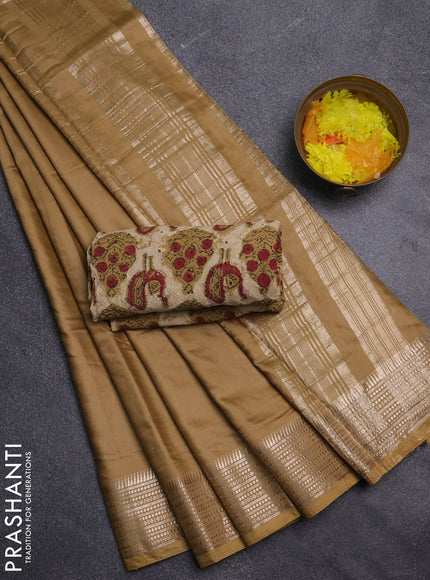 Semi chanderi saree sandal and sandal with plain body and zari woven border