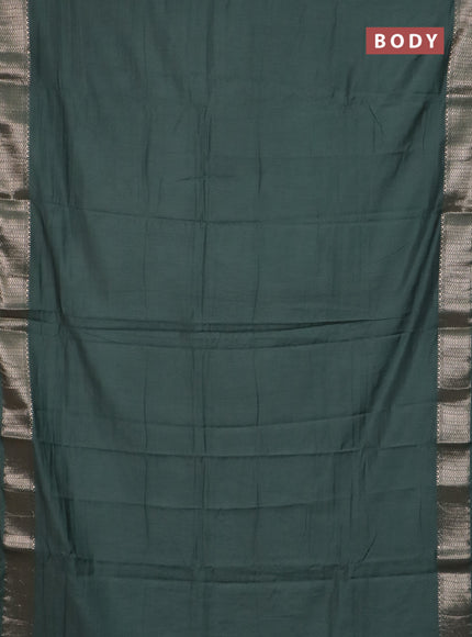 Semi chanderi saree green and beige with plain body and zari woven border