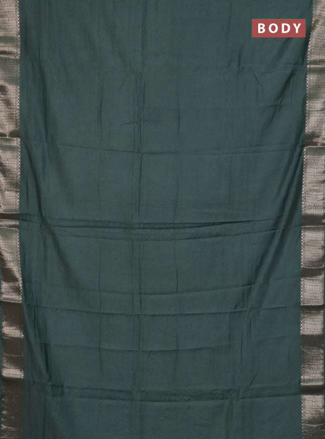 Semi chanderi saree green and beige with plain body and zari woven border