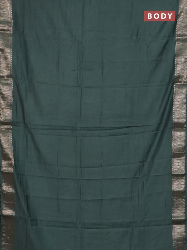 Semi chanderi saree green and beige with plain body and zari woven border