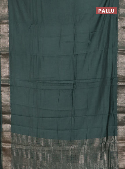 Semi chanderi saree green and beige with plain body and zari woven border