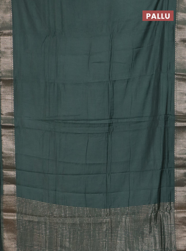 Semi chanderi saree green and beige with plain body and zari woven border