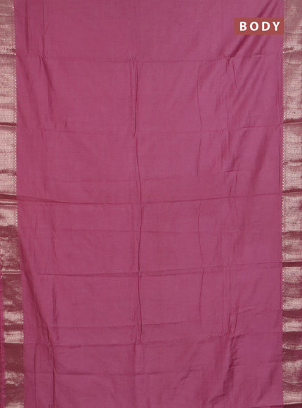 Semi chanderi saree mauve pink and beige with plain body and zari woven border