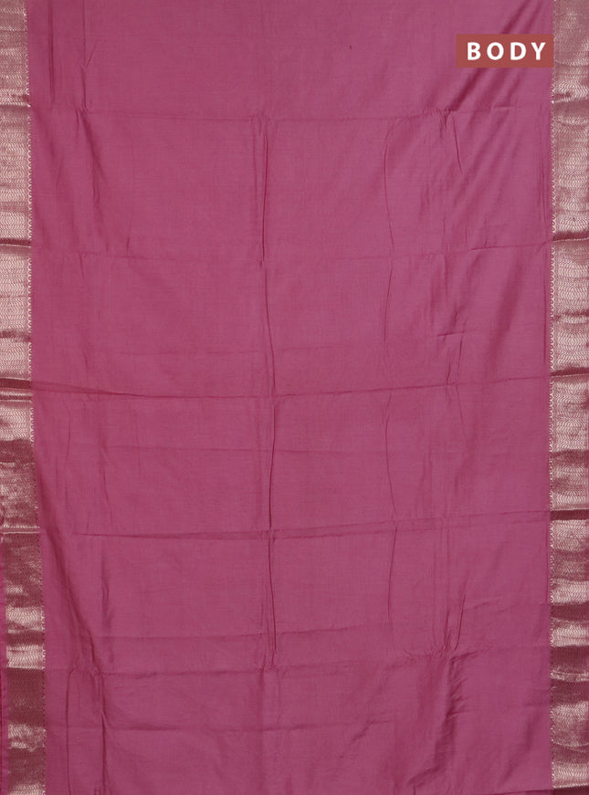 Semi chanderi saree mauve pink and beige with plain body and zari woven border