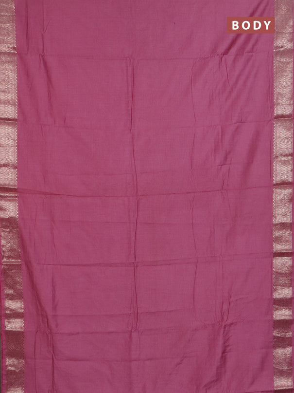 Semi chanderi saree mauve pink and beige with plain body and zari woven border