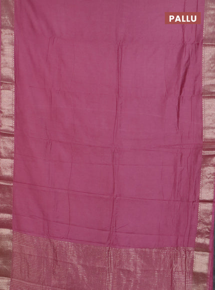 Semi chanderi saree mauve pink and beige with plain body and zari woven border