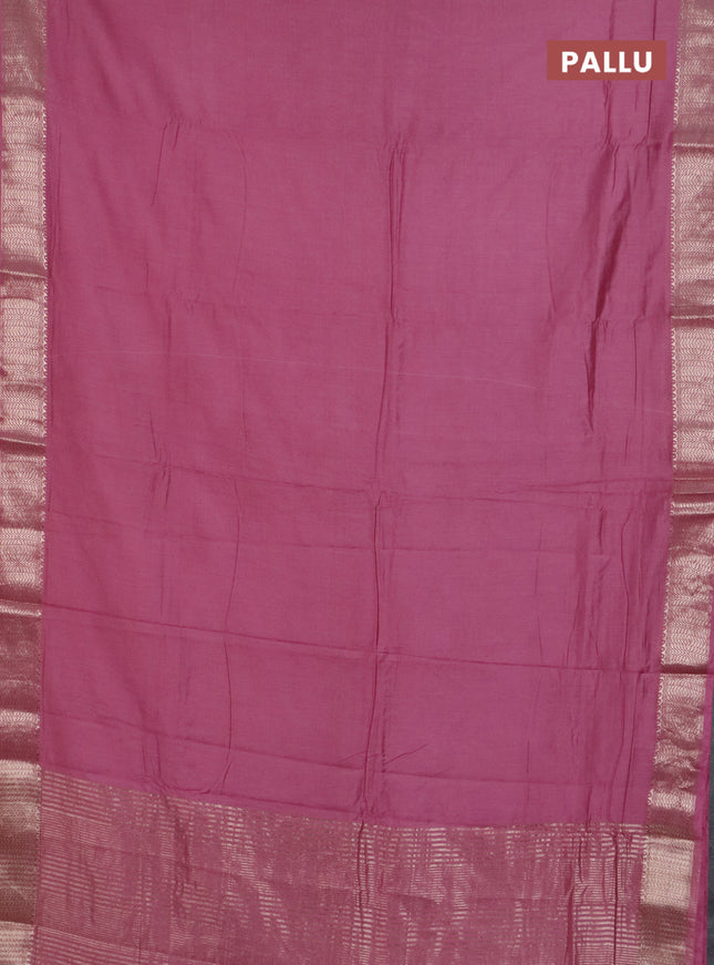 Semi chanderi saree mauve pink and beige with plain body and zari woven border
