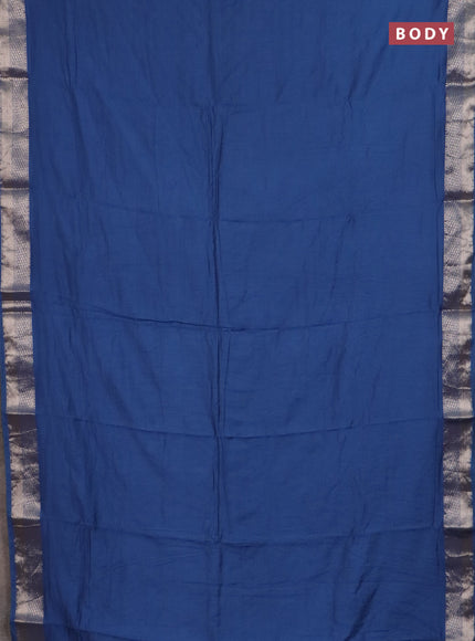 Semi chanderi saree blue and beige with plain body and zari woven border