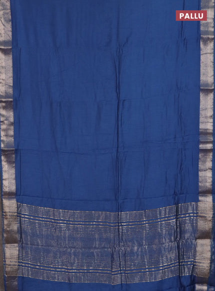 Semi chanderi saree blue and beige with plain body and zari woven border