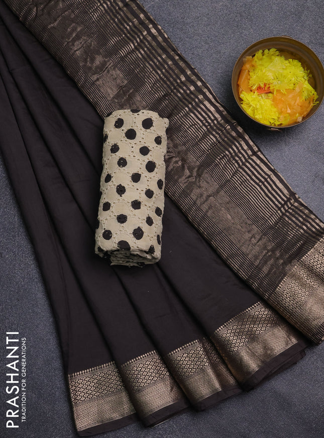 Semi chanderi saree coffee brown and beige with plain body and zari woven border