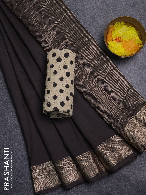 Semi chanderi saree coffee brown and beige with plain body and zari woven border