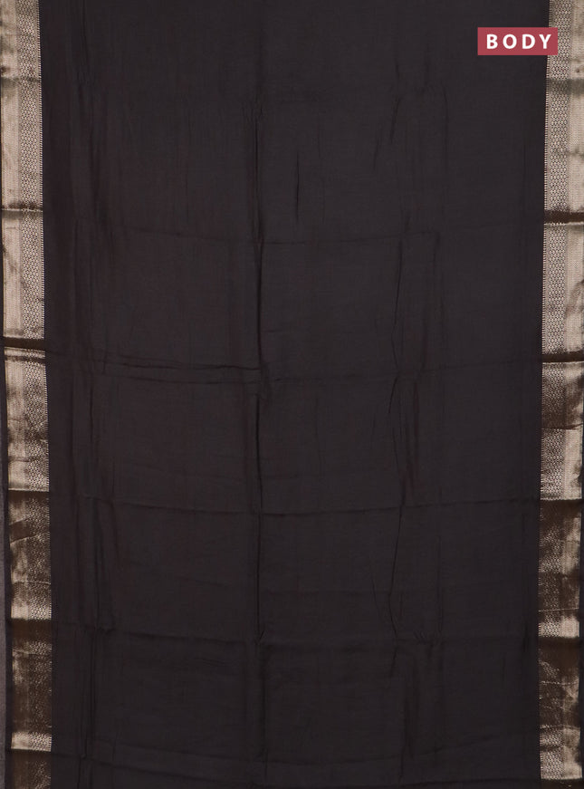 Semi chanderi saree coffee brown and beige with plain body and zari woven border