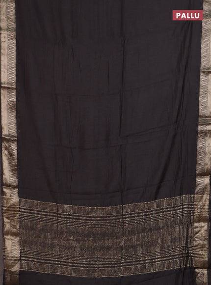 Semi chanderi saree coffee brown and beige with plain body and zari woven border