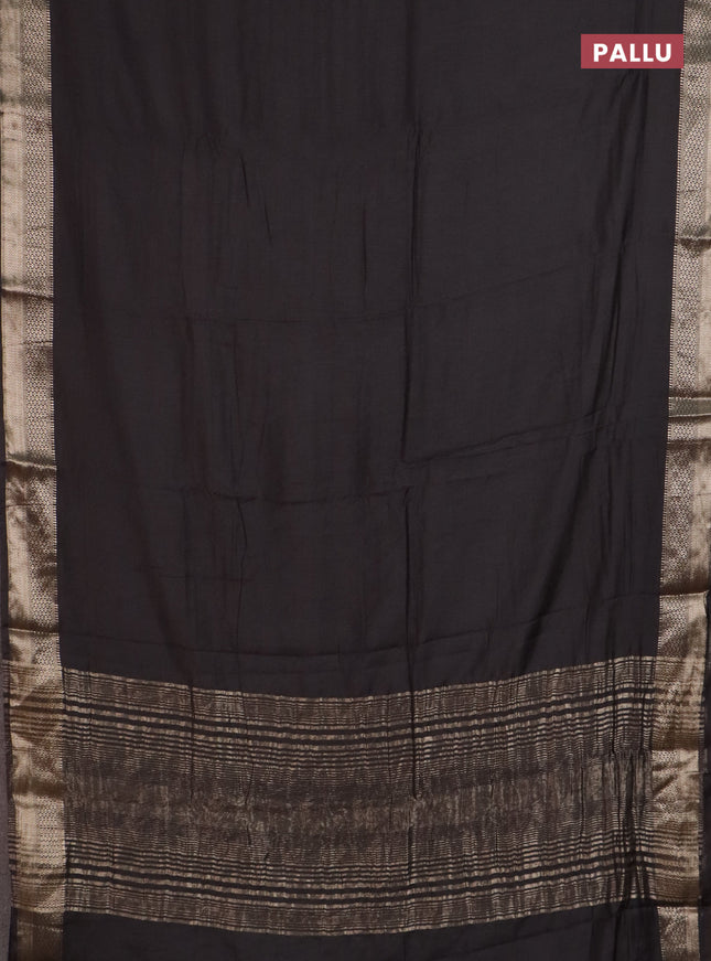 Semi chanderi saree coffee brown and beige with plain body and zari woven border