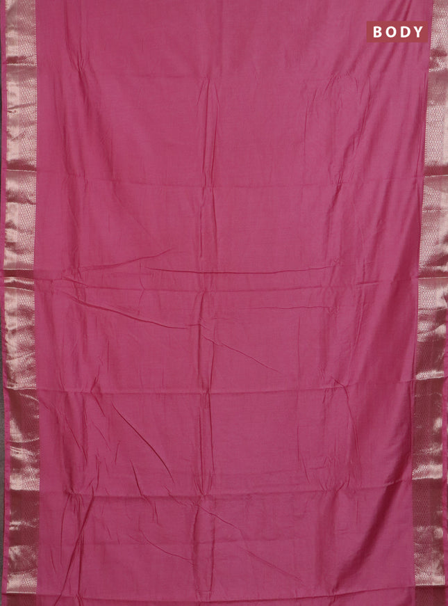 Semi chanderi saree mauve pink and beige with plain body and zari woven border