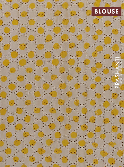 Semi chanderi saree yellow and beige with plain body and zari woven border