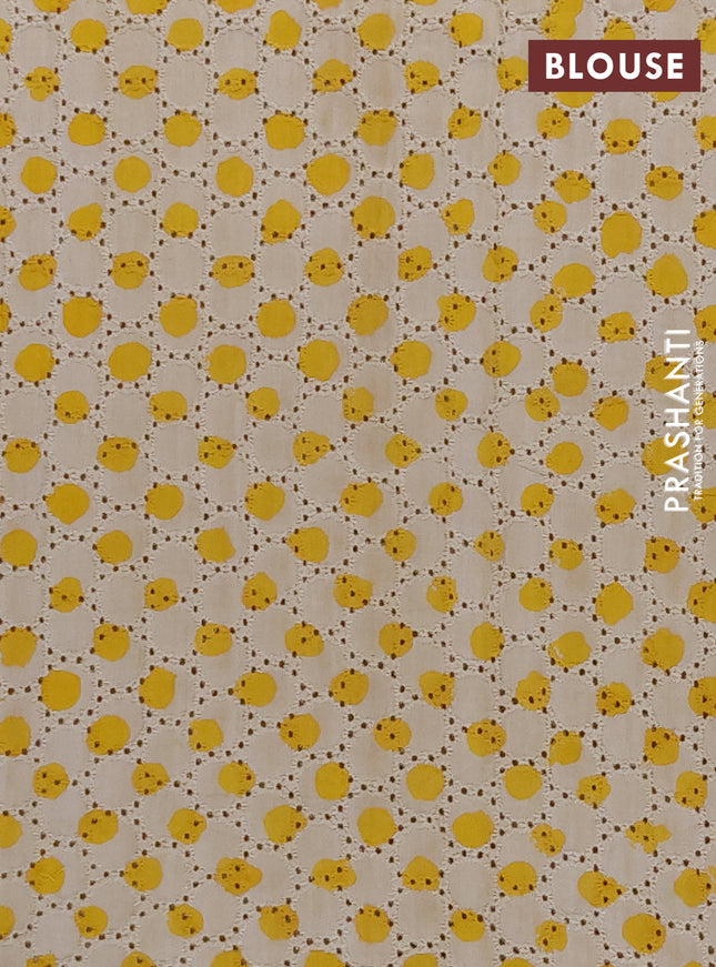 Semi chanderi saree yellow and beige with plain body and zari woven border