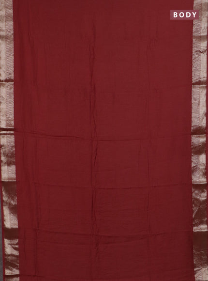 Semi chanderi saree maroon and beige with plain body and zari woven border