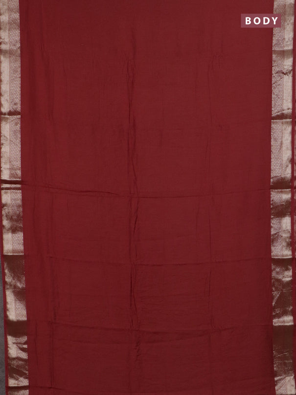 Semi chanderi saree maroon and beige with plain body and zari woven border