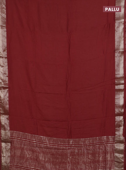Semi chanderi saree maroon and beige with plain body and zari woven border