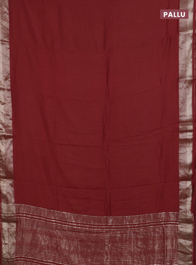 Semi chanderi saree maroon and beige with plain body and zari woven border