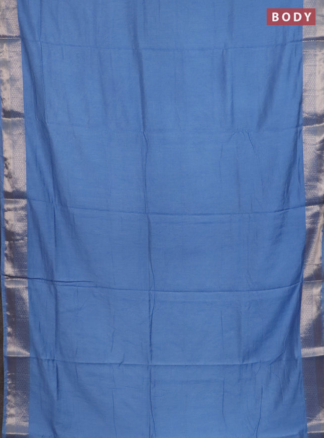 Semi chanderi saree pastel blue and beige with plain body and zari woven border
