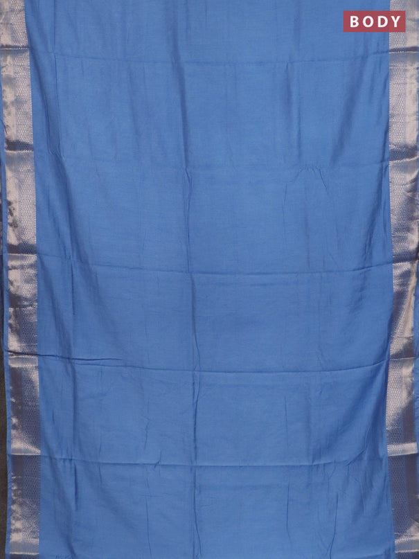 Semi chanderi saree pastel blue and beige with plain body and zari woven border