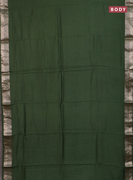 Semi chanderi saree green and beige with plain body and zari woven border