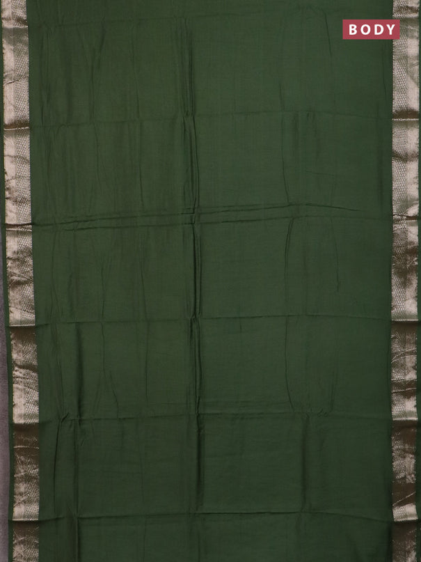 Semi chanderi saree green and beige with plain body and zari woven border
