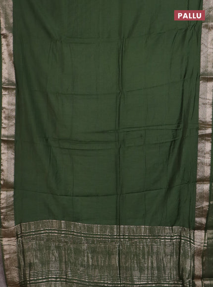 Semi chanderi saree green and beige with plain body and zari woven border