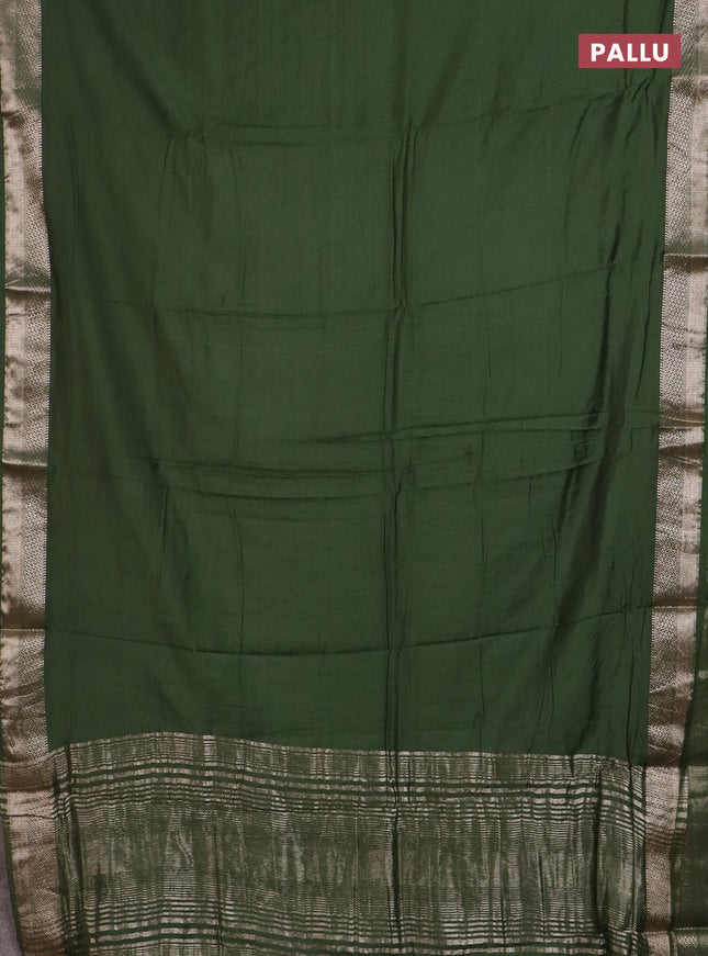 Semi chanderi saree green and beige with plain body and zari woven border