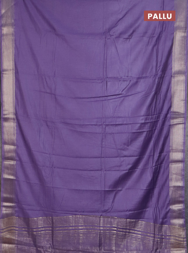Semi chanderi saree lavender and beige with plain body and zari woven border