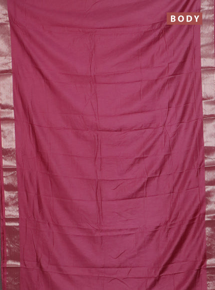 Semi chanderi saree mauve pink and beige with plain body and zari woven border