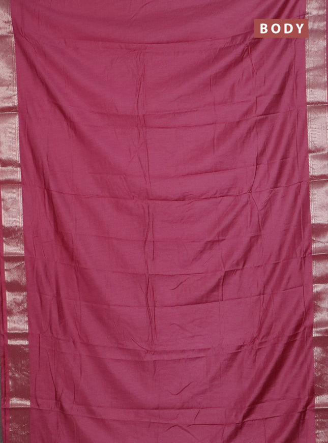 Semi chanderi saree mauve pink and beige with plain body and zari woven border